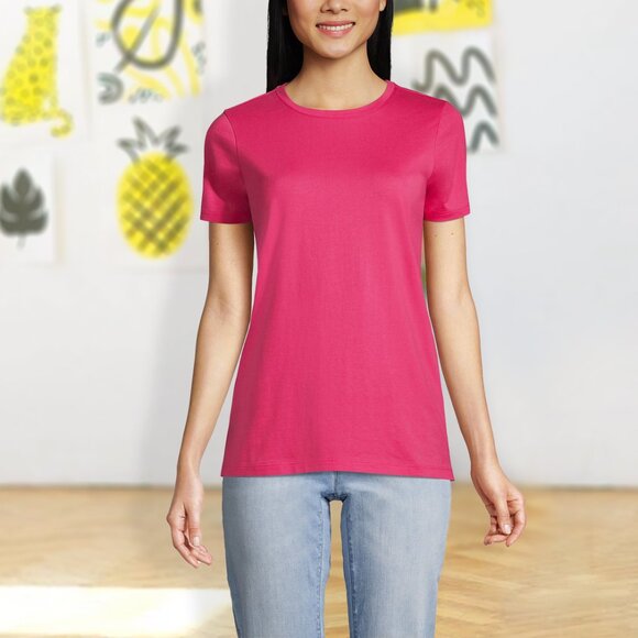 1-Pack Women's Slim-Fit Short Sleeves Crew Neck Red T-Shirt with (Plus Sizes) - Picture 4 of 16